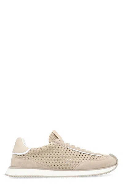 Dolce & Gabbana Leather And Fabric Low-top Sneakers In Beige
