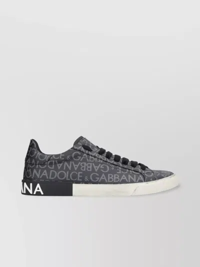 Dolce & Gabbana Leather And Fabric Low-top Sneakers With All-over Motif In Multi