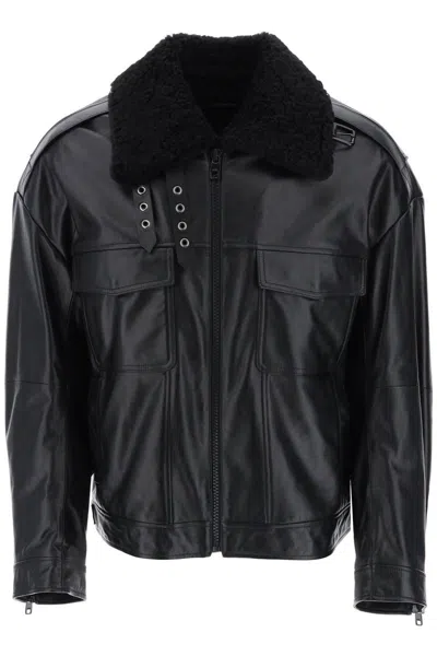 Dolce & Gabbana Leather-and-fur Biker Jacket In Black