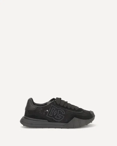 Dolce & Gabbana Black Calf Leather Bos Taurus Chunky Sneakers In Multi