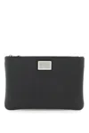 Dolce & Gabbana Logo Detail Flat Leather Pouch In Black