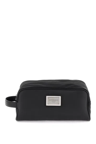 Dolce & Gabbana Leather And Nylon Vanity Case In Black