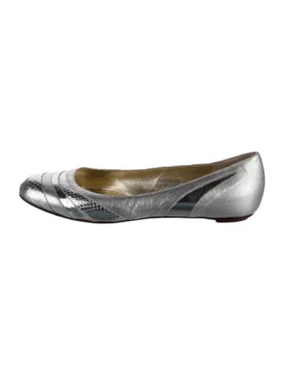 Pre-owned Dolce & Gabbana Leather Animal Print Ballet Flats In Silver