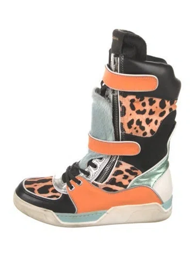 Pre-owned Dolce & Gabbana Leather Animal Print Boots In Orange