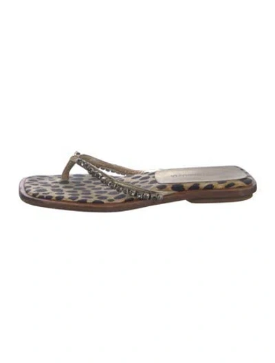 Pre-owned Dolce & Gabbana Leather Animal Print Flip Flops In Brown