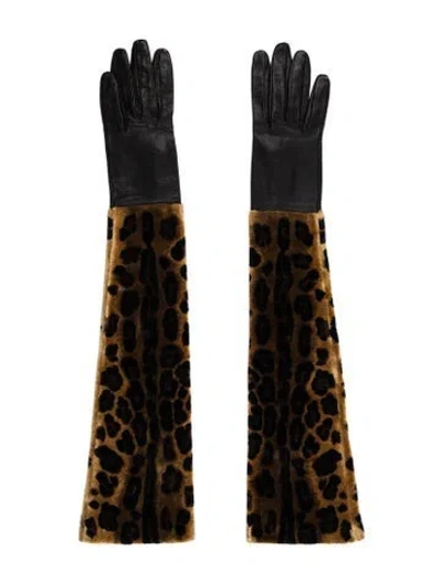 Pre-owned Dolce & Gabbana Leather Animal Print Gloves In Black