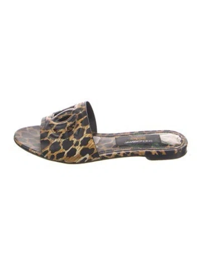 Pre-owned Dolce & Gabbana Leather Animal Print Slides In Black