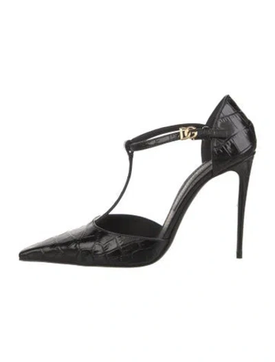 Pre-owned Dolce & Gabbana Leather Animal Print T-strap Pumps In Black