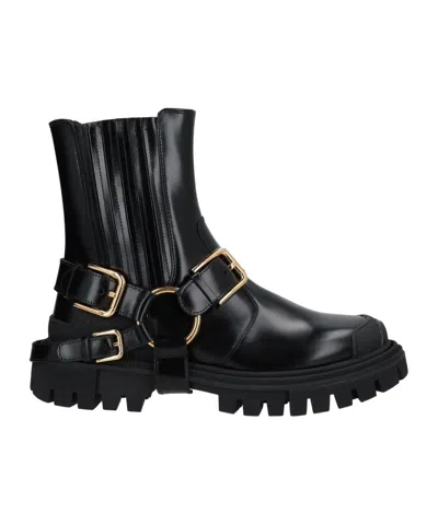 Dolce & Gabbana Leather Ankle Boot In Black