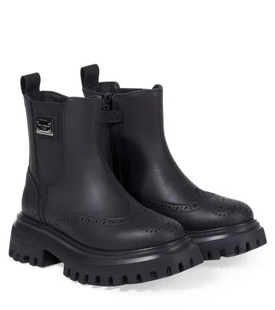 Dolce & Gabbana Kids' Leather Ankle Boots In Black