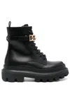 Dolce & Gabbana Leather Dg Lace-up Ranger Booties In Black
