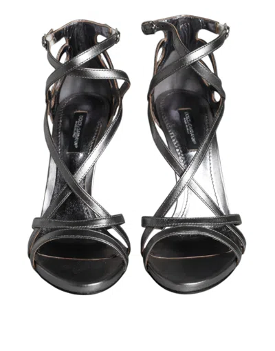 Dolce & Gabbana Leather Ankle-strap Heel Sandal In Gray
