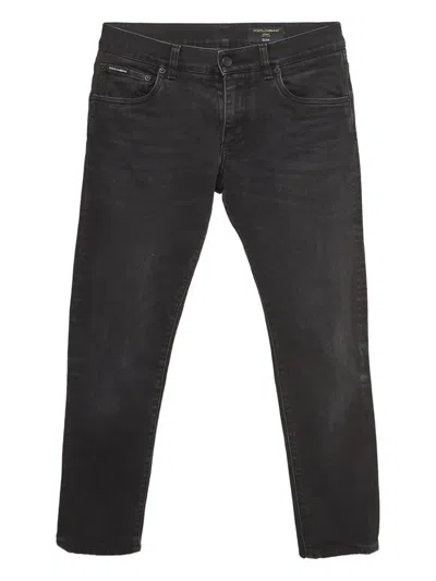 Pre-owned Dolce & Gabbana Leather-appliqué Jeans In Black