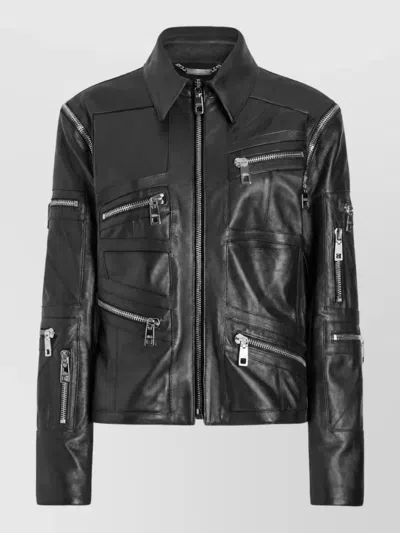 Dolce & Gabbana Leather Asymmetric Jacket In Black