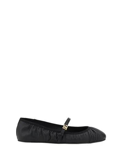 Dolce & Gabbana 5mm Criss Cross Nappa Ballerina Flats In Black