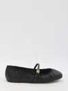 Dolce & Gabbana Black Ballerinas With Metallic Logo And Strap In Leather Woman In Black