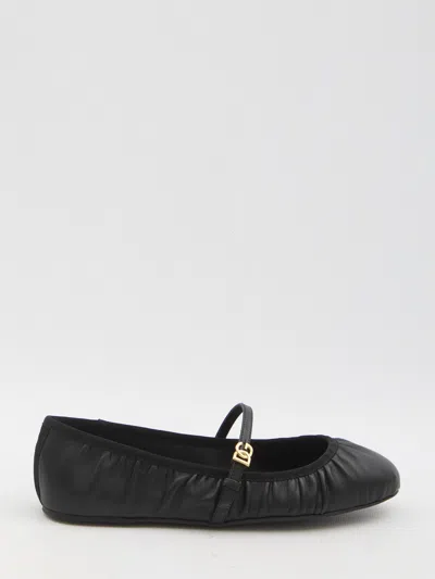 Dolce & Gabbana 5mm Criss Cross Nappa Ballerina Flats In Black