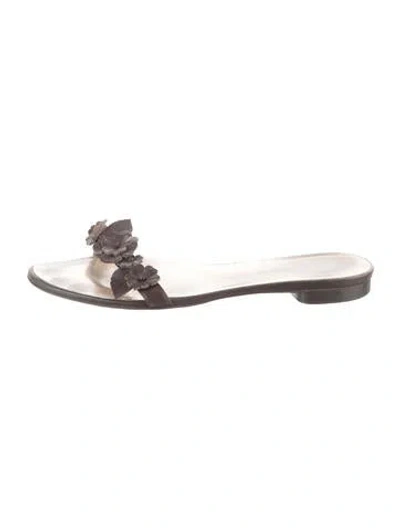 Pre-owned Dolce & Gabbana Leather Beaded Accents Slides In Brown