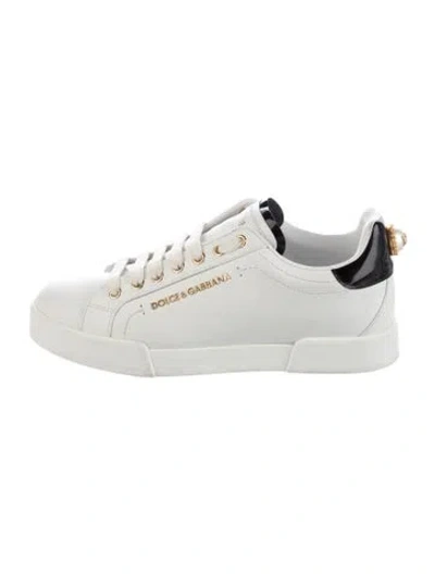 Pre-owned Dolce & Gabbana Leather Beaded Accents Sneakers In White