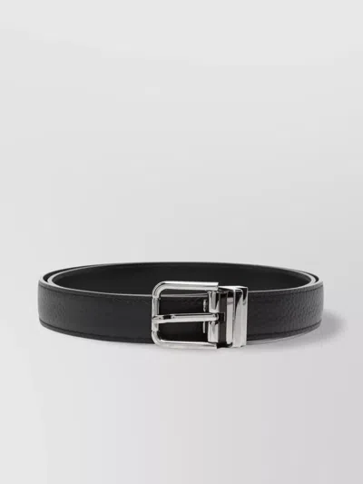 Dolce & Gabbana Leather Belt Adjustable Silver Hardware In Black