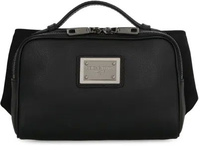 Dolce & Gabbana Leather Belt Bag With Logo In Black