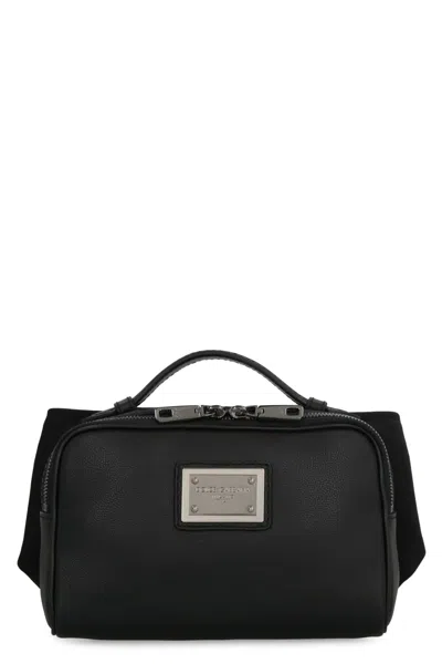 Dolce & Gabbana Leather Belt Bag With Logo In Nero