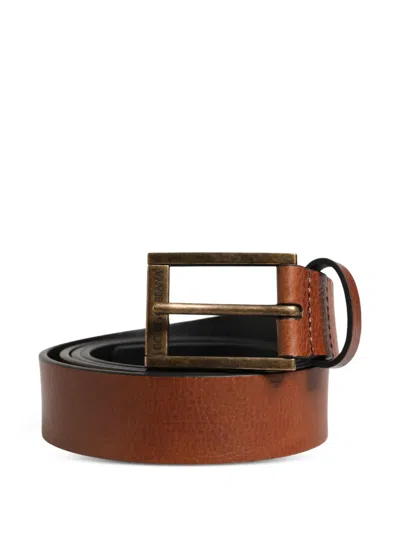 Dolce & Gabbana Mens Leather Belt Metal Buckle Textured In Brown