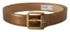 Dolce & Gabbana Bronze Leather Gold Logo Engraved Waist Buckle Belt In Brown
