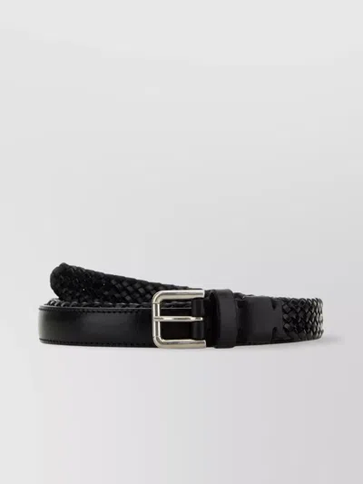 Dolce & Gabbana Leather Belt With Adjustable Length And Braided Design In Black