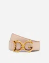 Dolce & Gabbana Leather Belt With Dg Baroque Logo In Pale Pink