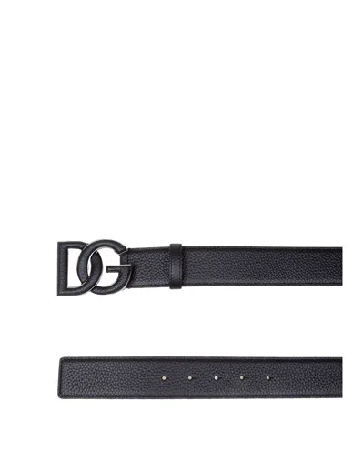 Dolce & Gabbana Leather Belt With Dg Logo In Black