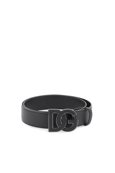 Dolce & Gabbana Leather Belt With Dg Logo Buckle In Black