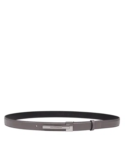 DOLCE & GABBANA LEATHER BELT WITH LOGO BUCKLE