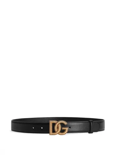DOLCE & GABBANA LEATHER BELT WITH LOGO PLAQUE