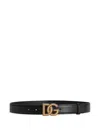 Dolce & Gabbana Leather Belt With Logo Plaque In Black