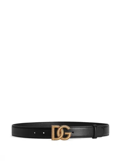 DOLCE & GABBANA LEATHER BELT WITH LOGO PLAQUE