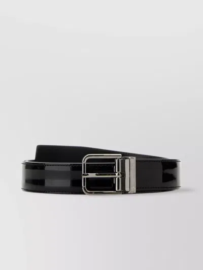 Dolce & Gabbana Leather Belt With Multiple Holes And Silver Buckle In Black