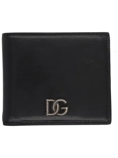 Dolce & Gabbana Leather Bifold Wallet With Logo Detail In Black