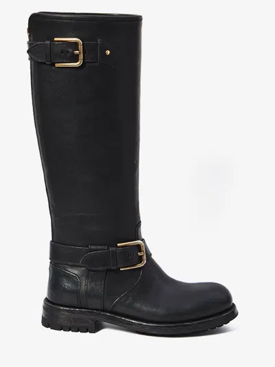 Dolce & Gabbana Leather Biker Boots In Black