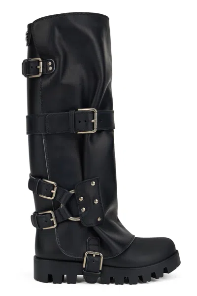Dolce & Gabbana Leather Biker Boots In Black