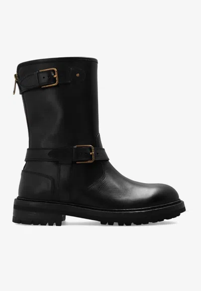 DOLCE & GABBANA LEATHER BIKER BOOTS