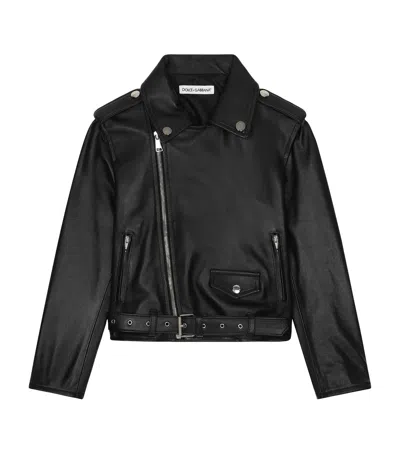 Dolce & Gabbana Kids' Leather Biker Jacket In Black