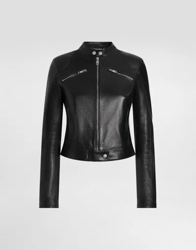 Dolce & Gabbana Leather Biker Jacket In Black