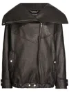 Dolce & Gabbana Oversized Zip-up Leather Biker Jacket In Black