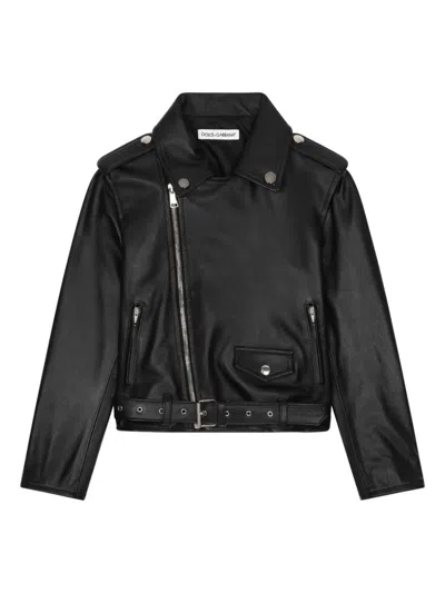 Dolce & Gabbana Kids' Leather Biker Jacket In Multi