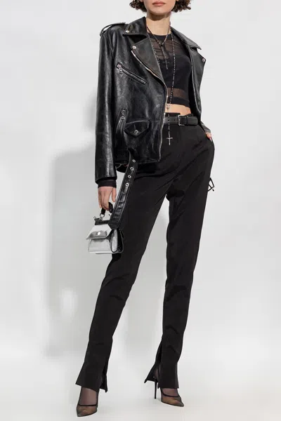 Dolce & Gabbana Zipped Leather Biker Jacket In Black