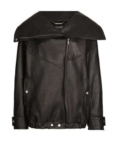 Dolce & Gabbana Leather Biker Jacket In Black