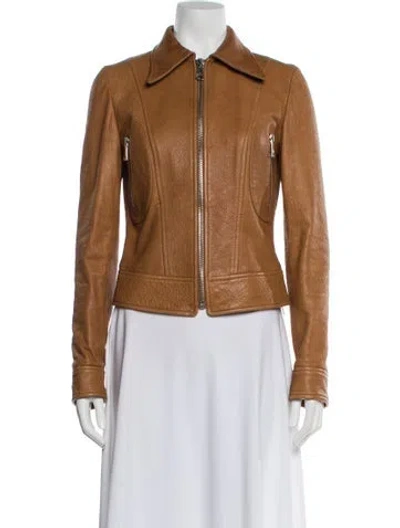 Pre-owned Dolce & Gabbana Leather Biker Jacket In Brown