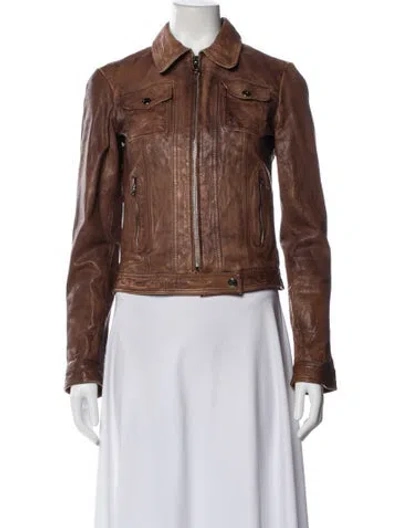 Pre-owned Dolce & Gabbana Leather Biker Jacket In Brown