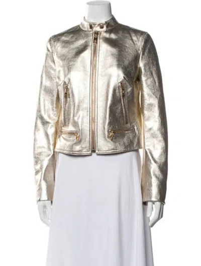 Pre-owned Dolce & Gabbana Leather Biker Jacket In Brown/metallic